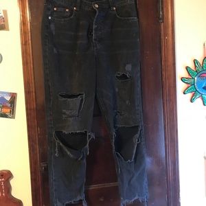 H&M black highwaisted distressed mom jeans sz 10